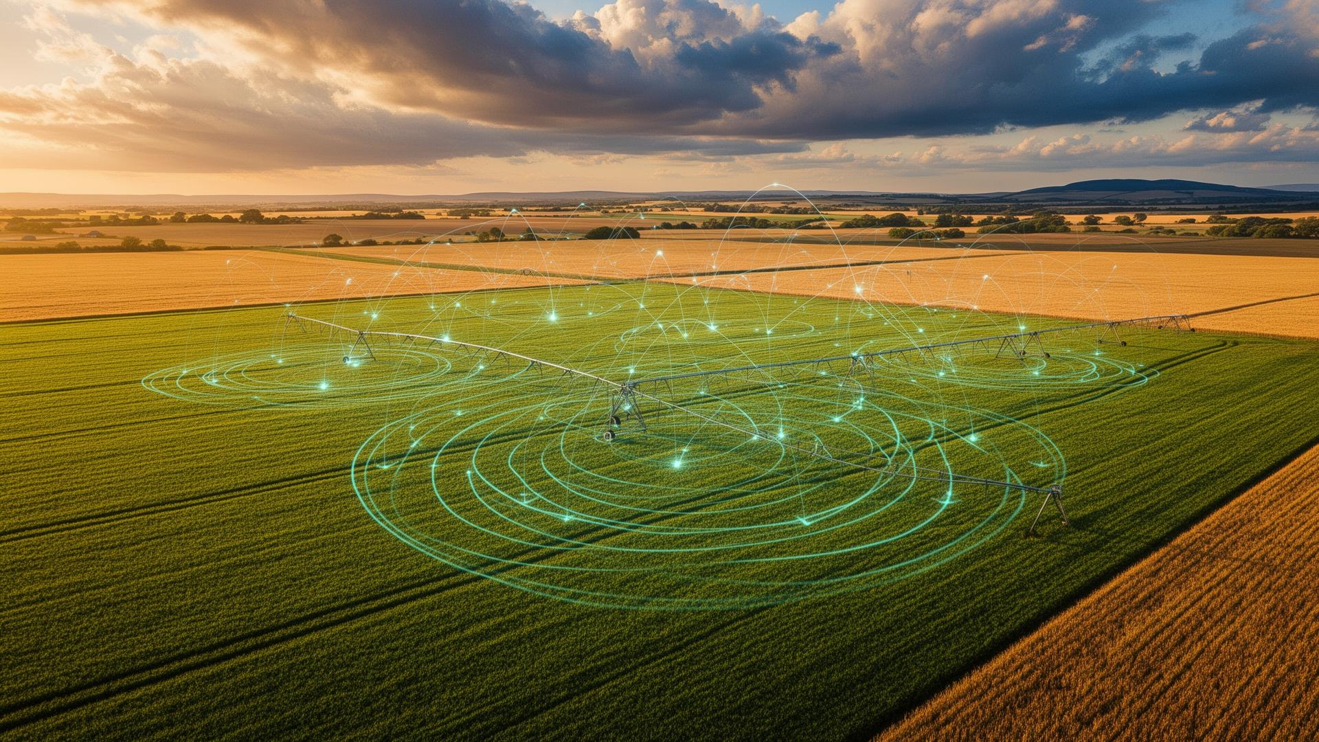Aerial view of connected agricultural fields